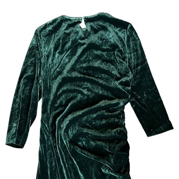 L.K. Bennet Women’s Izzy Forest Green Velvet Ruched long Sleeve Midi Dress 12 - Picture 7 of 11